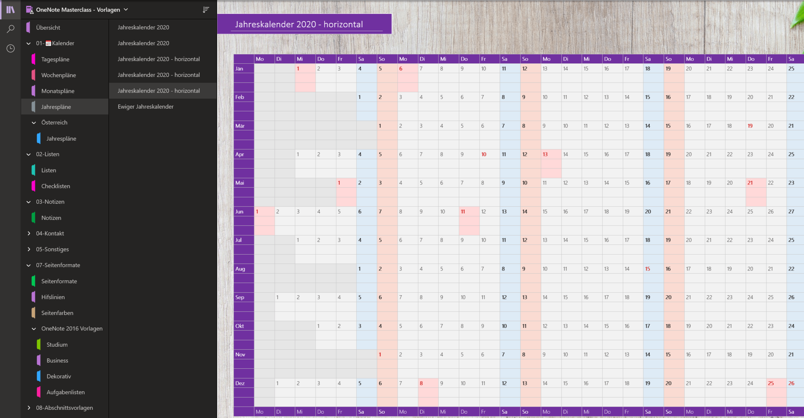 OneNote Masterclass Vorlagen