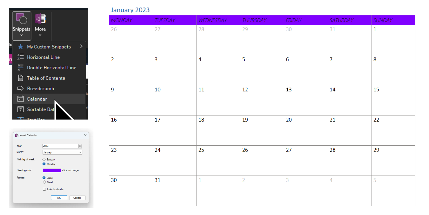 Kalender mit OneMore